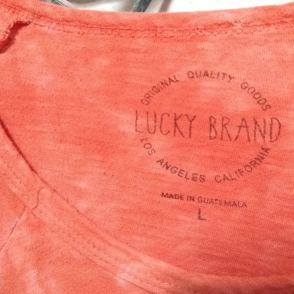 LUCKY BRAND orange graphic tee with grommets, L - Picture 5 of 14